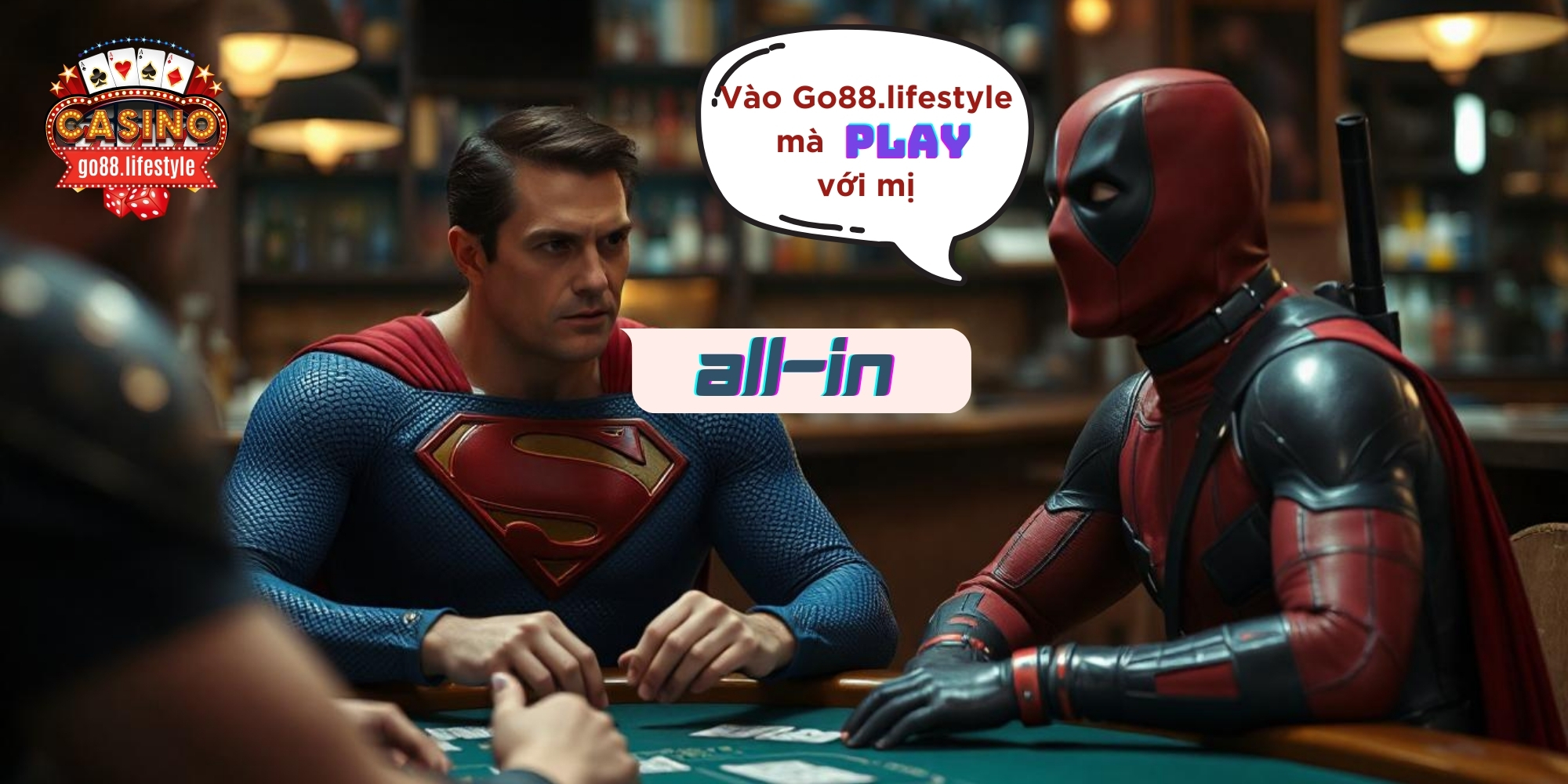 Banner game bài go88 lifetyle với siêu nhân - deadpool